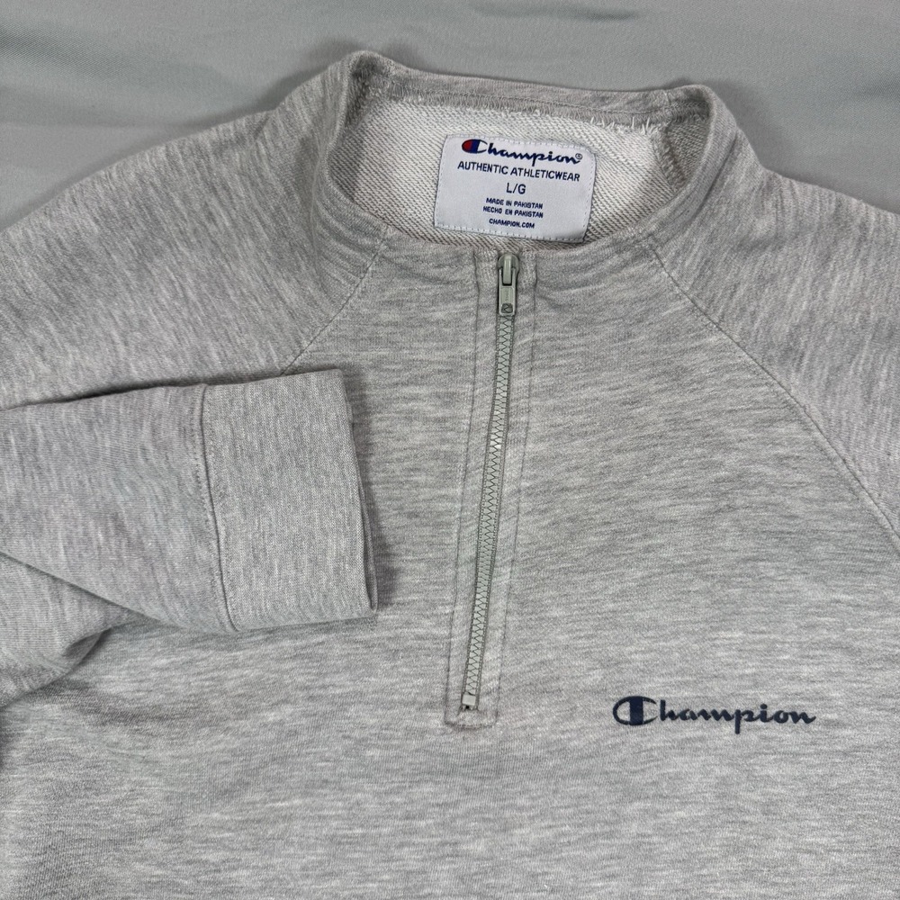 Champion 1/4 Sweater Pullover Womens L Grey Sports Grunge‎
